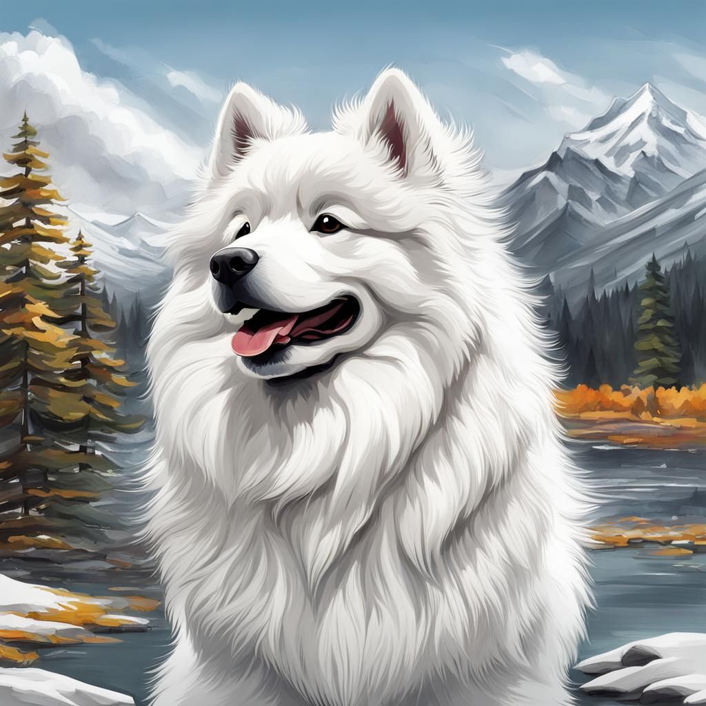 High Resolution Sketch of a Samoyed Dog