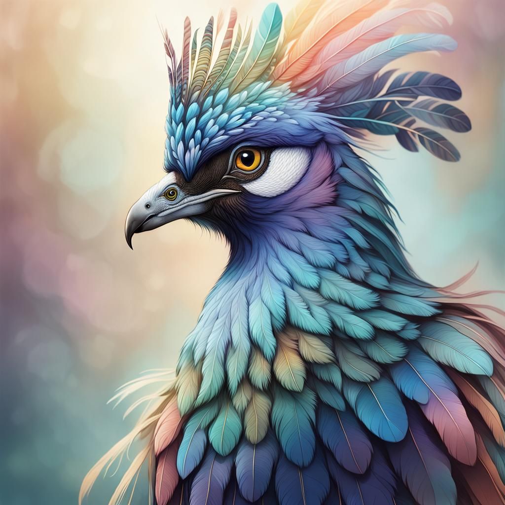 Majestic Bird with Pastel Plumage: Whimsical Concept Art