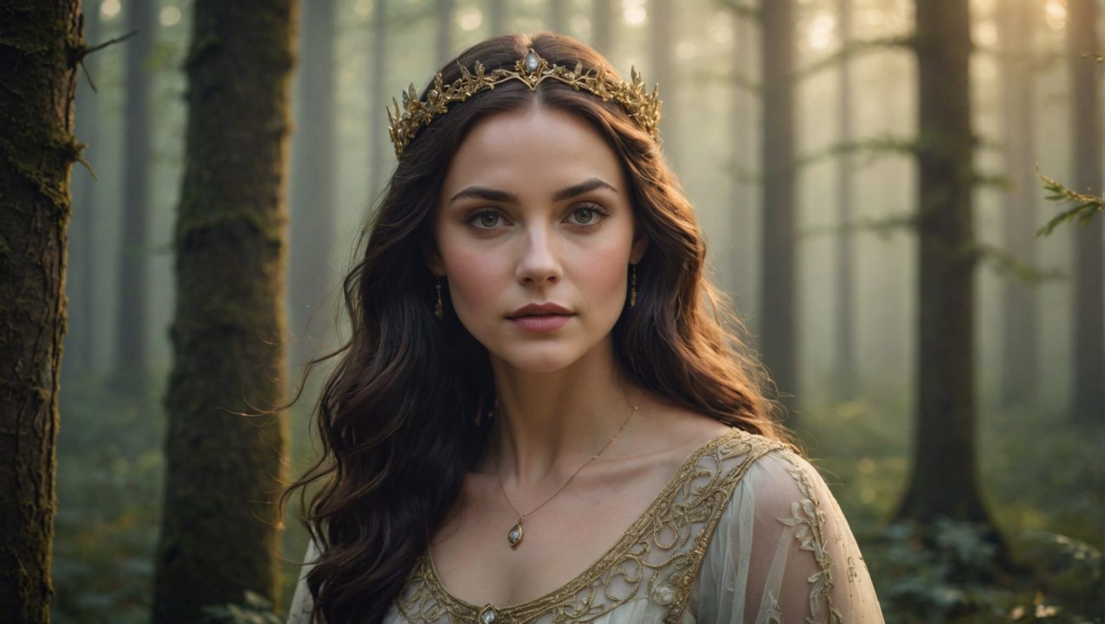 Ethereal Woman in Misty Forest, Digital Art Portrait