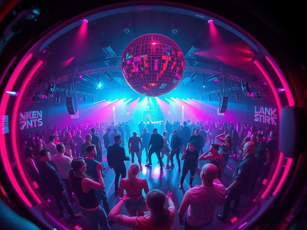 Retro Futuristic Disco Scene in Neon Goggles