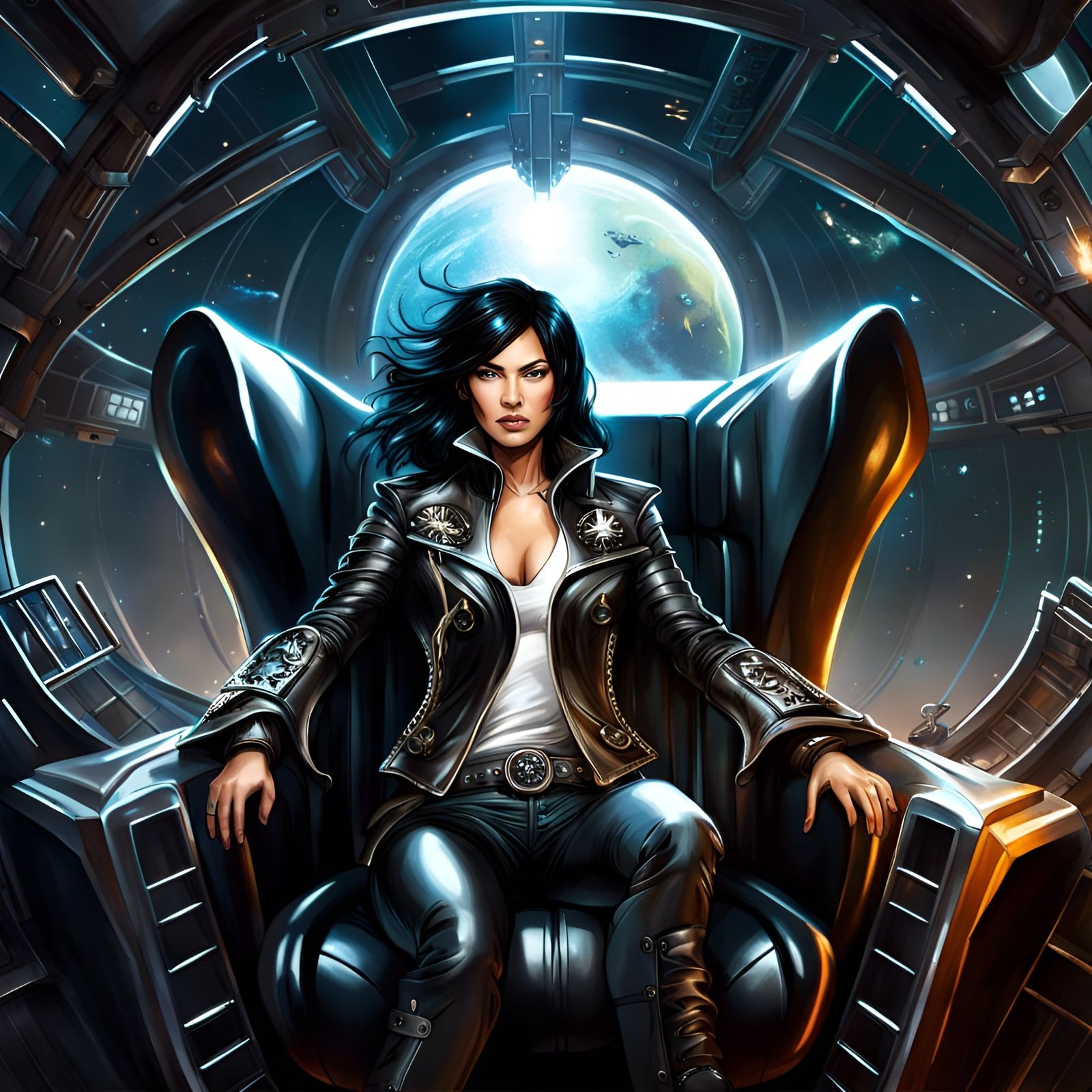 Femme Fatale Pirate Captain in Spaceship