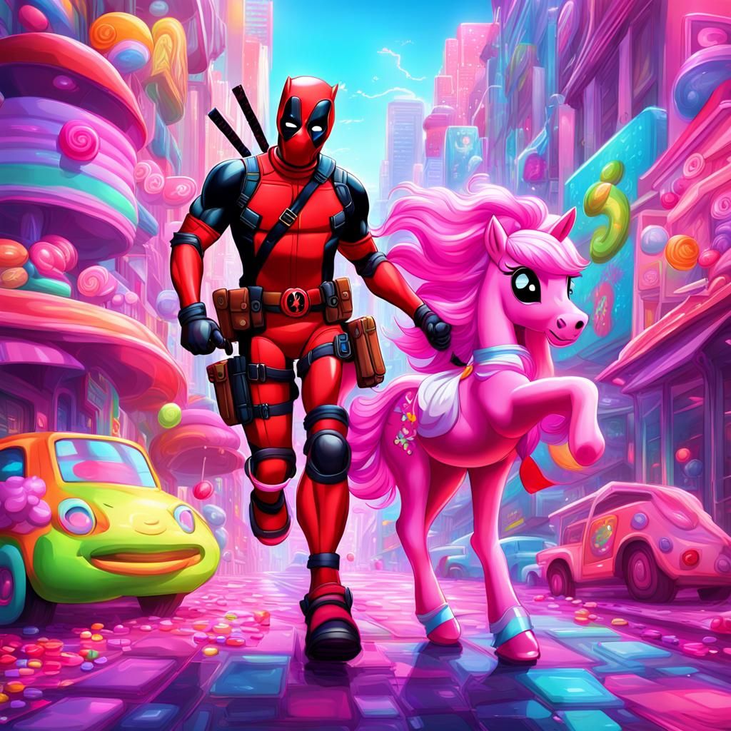 Deadpool and My Little Pony on Candy Street