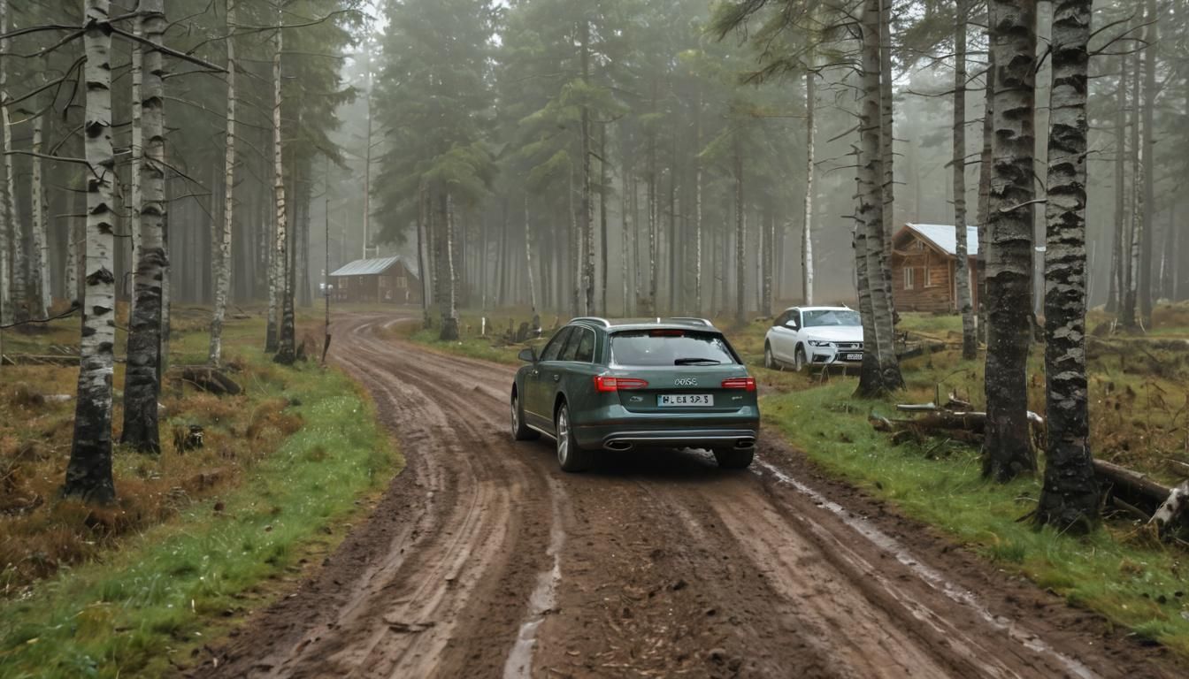 Audi A6 allroad quattro on Muddy Forest Road
