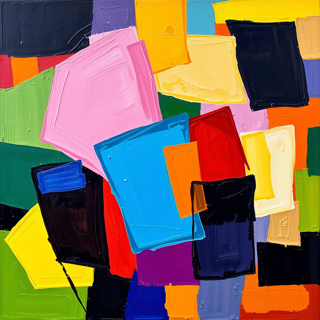 Abstract Painting with Cubist Shapes in Oil