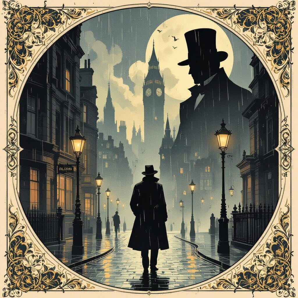 Victorian London Detective in Gaslit Street
