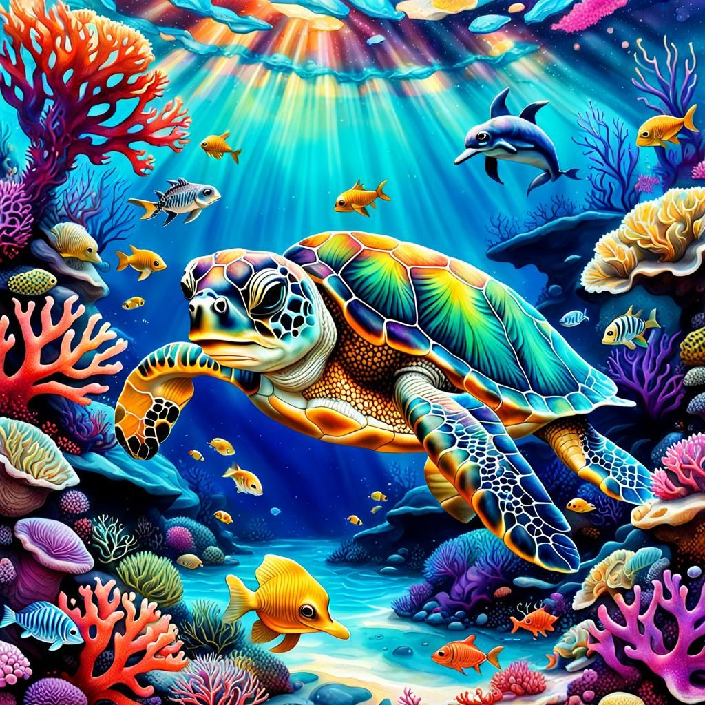 Vivid Underwater Scene with Baby Sea Creatures