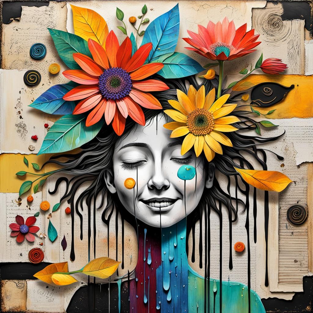 mixed media collage depicting the joy and sorrow in life