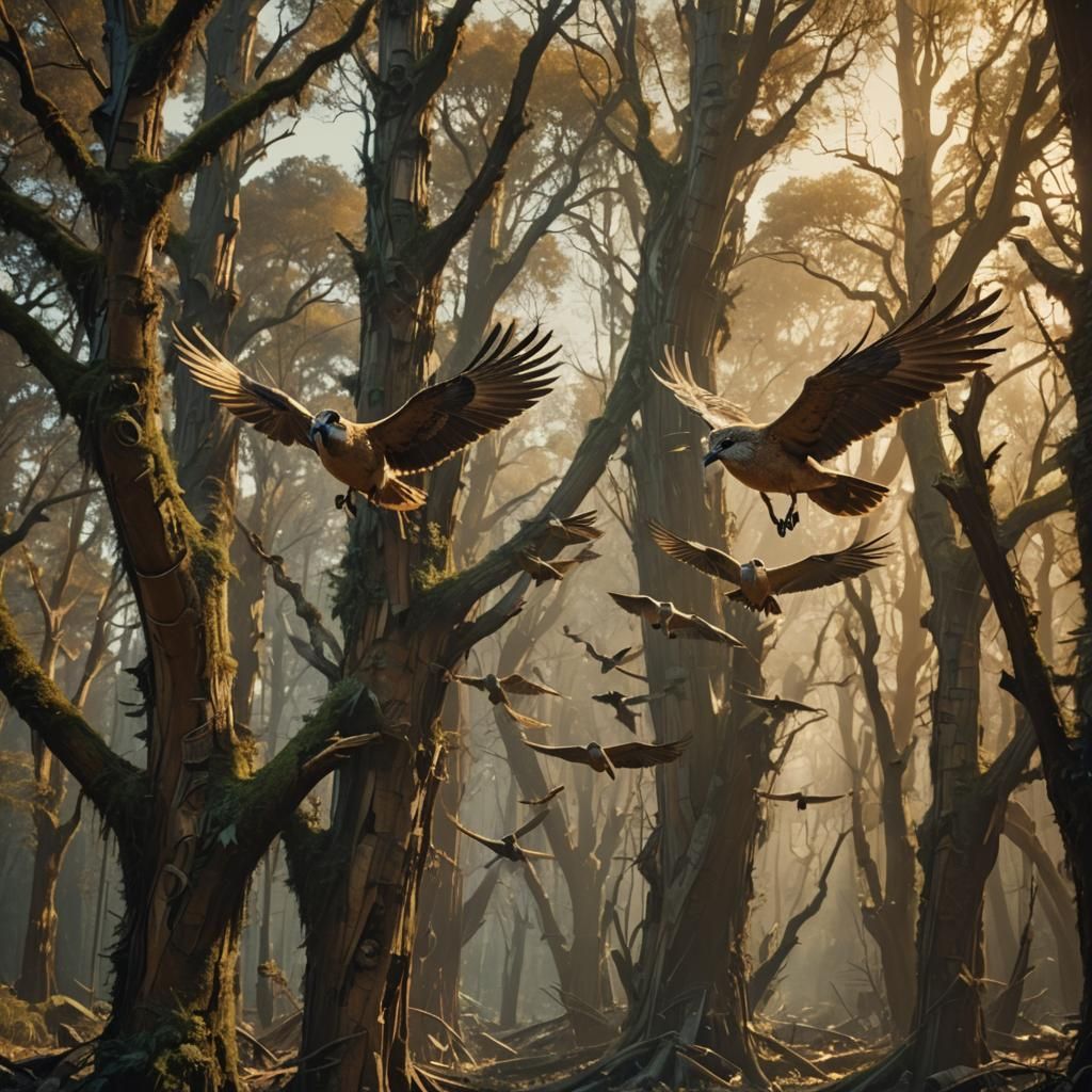 Dornenvögel Soaring Through Mystical Forest