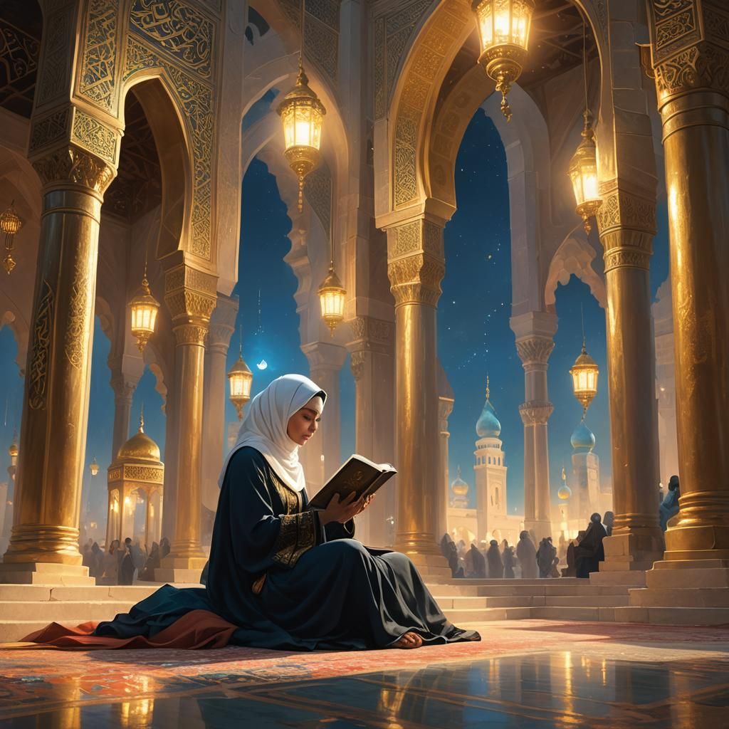 Girl in Abaya Reading Quran: Aivazovsky Style