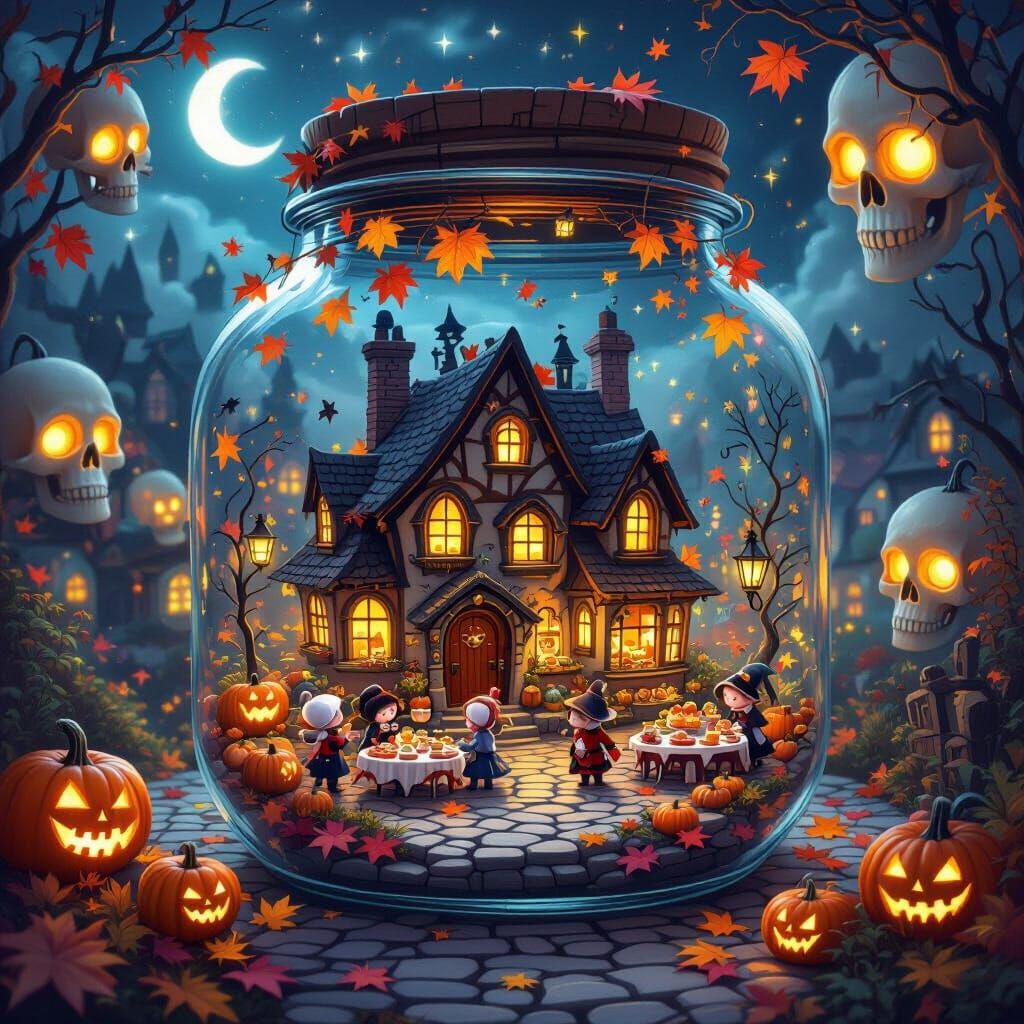 Magical Halloween Town in a Jar