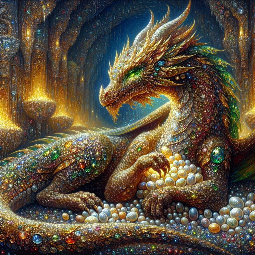 Sparkling Dragon Mother Protecting Her Eggs in Neo-Expressio...