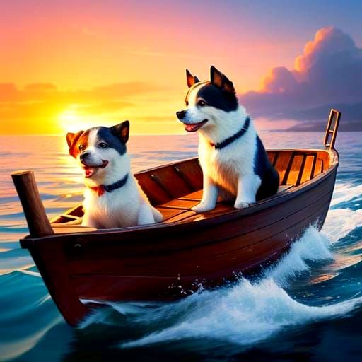 Puppies Enjoying Ice Cream on a Boat