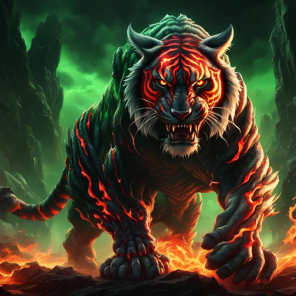 Fearsome Demon Tiger with Fiery Eyes