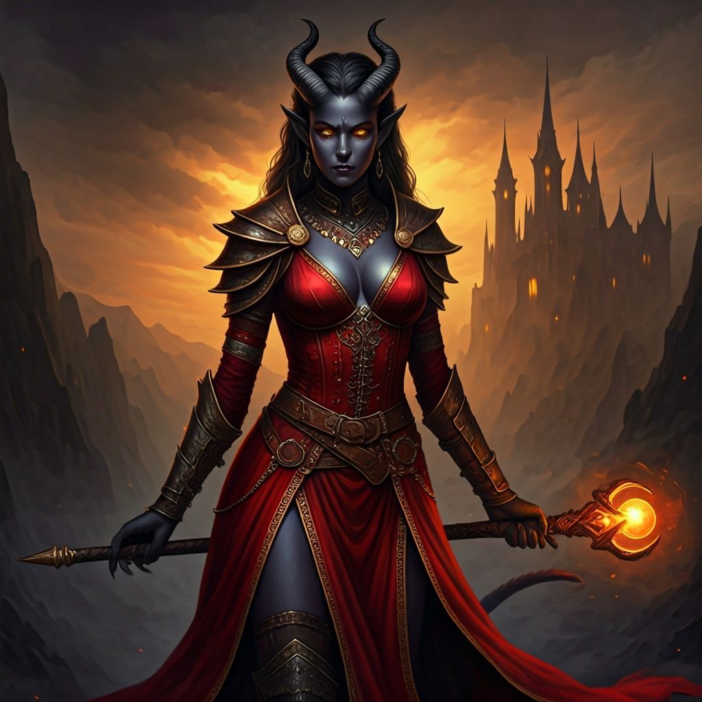 Tiefling Sorceress in a Gothic Landscape Painting