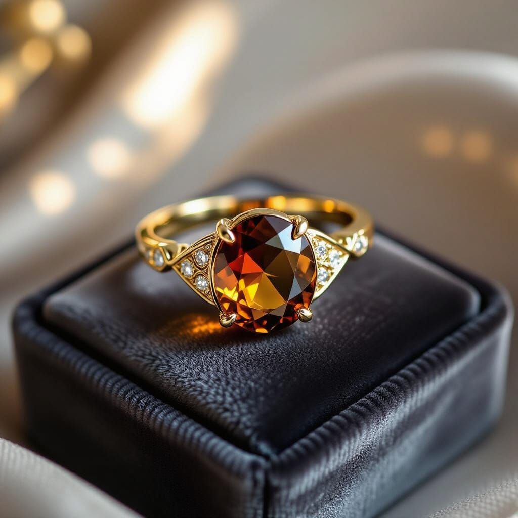 Ukrainian Amber Ring with Gold Accents on Velvet