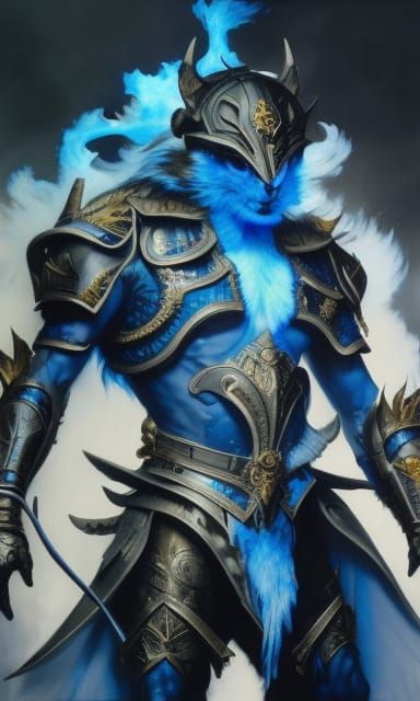 Wolf King in Blue Flames, Hyperrealistic Digital Art