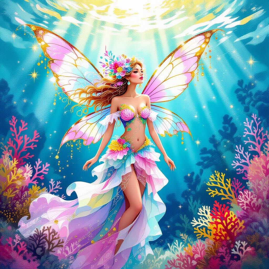 Ocean Fairy in Impressionist Rococo Style