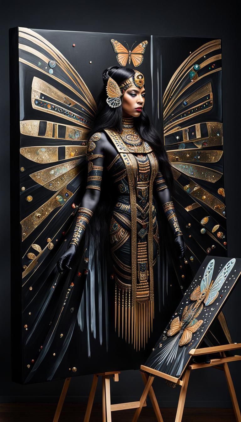 Obsidian Butterfly Goddess in Aztec Regalia