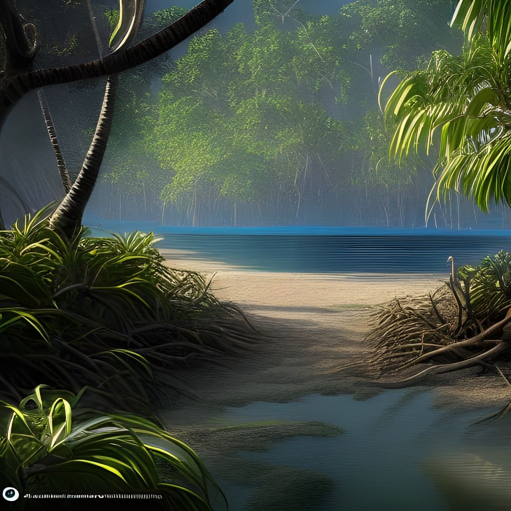 Loango Beach Gabon Mangroves: Detailed Matte Painting
