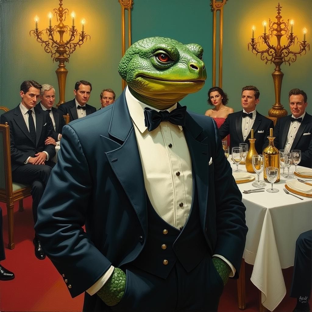 Anthropomorphic Turtle at Dinner Party, as Expressionist Pai...