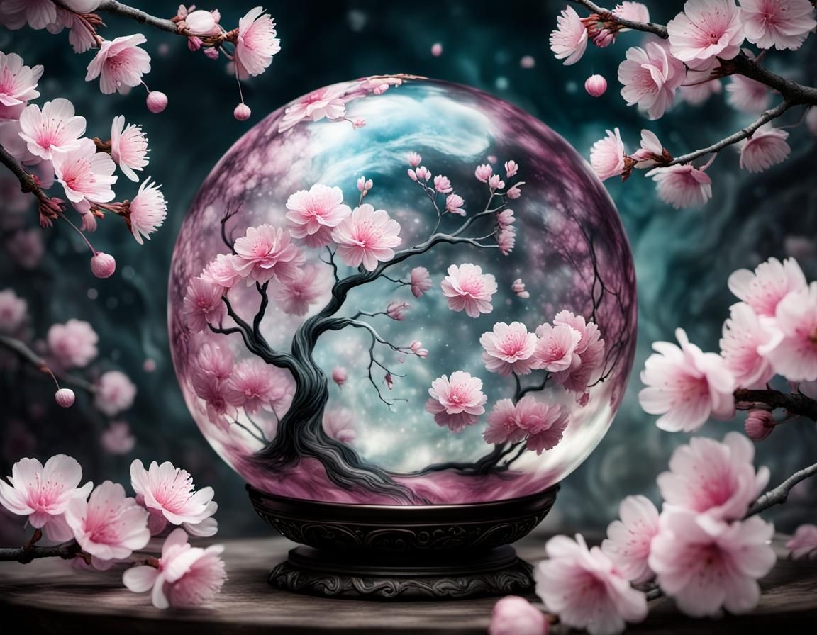 Cherry Blossom Orb in Surrealist Style