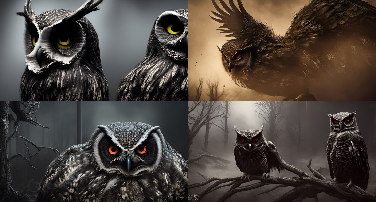 Sinister Owl God in Post-Apocalyptic Horror Landscape