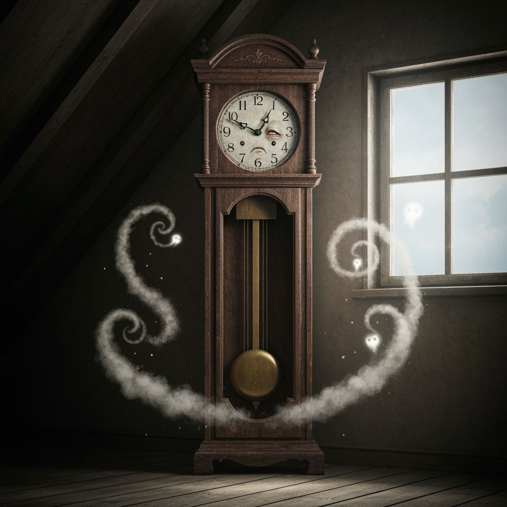 Antique Grandfather Clock in Dusty Attic