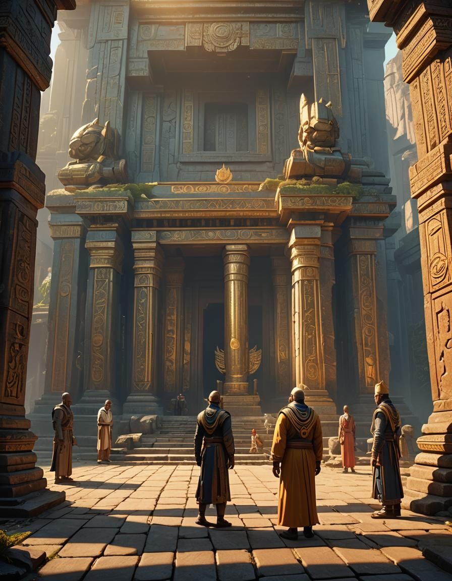 Sailendra Diplomats in Ancient Temple, Digital Matte Paintin...