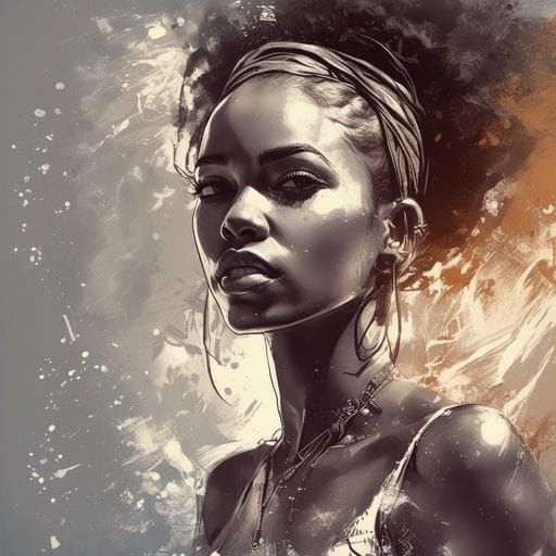 Beautiful African American Singer Portrait in Ink Style