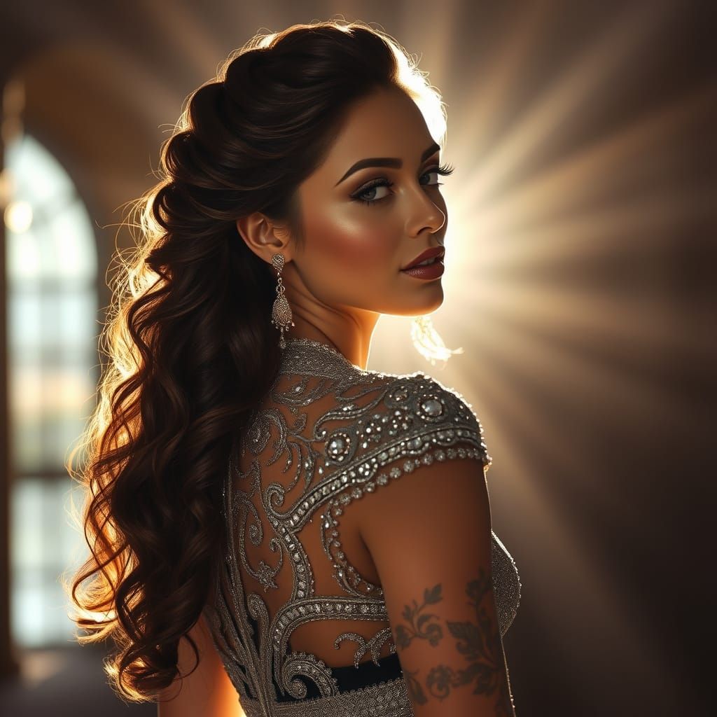 Glowing Woman Radiates Elegance in Vibrant Sunlight