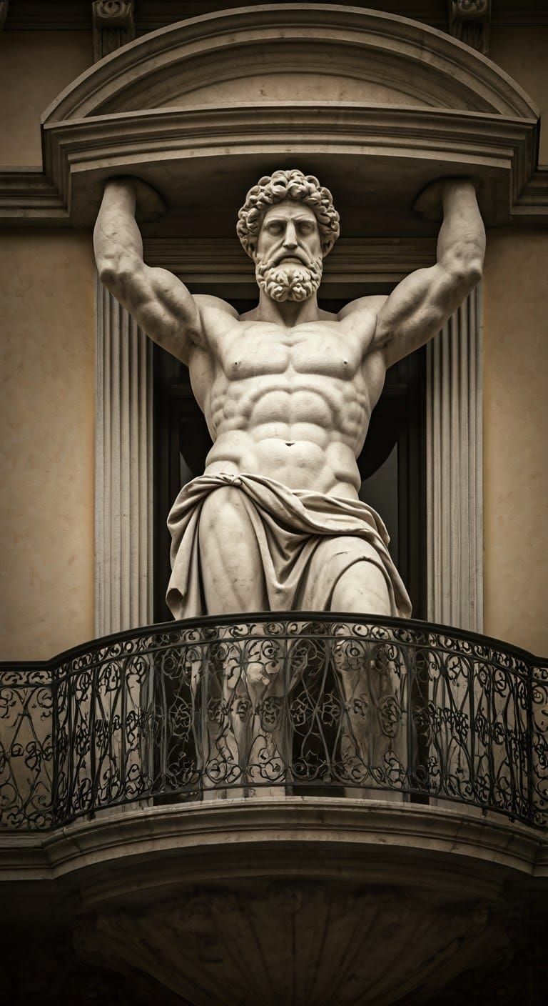 Marble Atlas Balcony in Renaissance Style