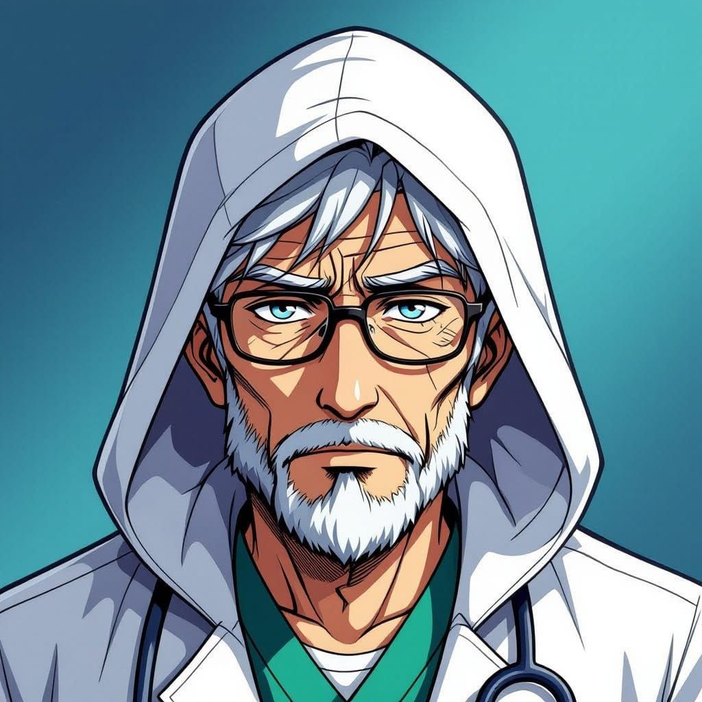 Compassionate Doctor Portrait in Cel-Shaded Anime Style