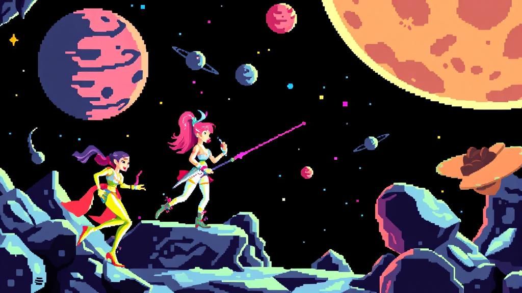 3D Space Vixen and Friends in Pixel Art