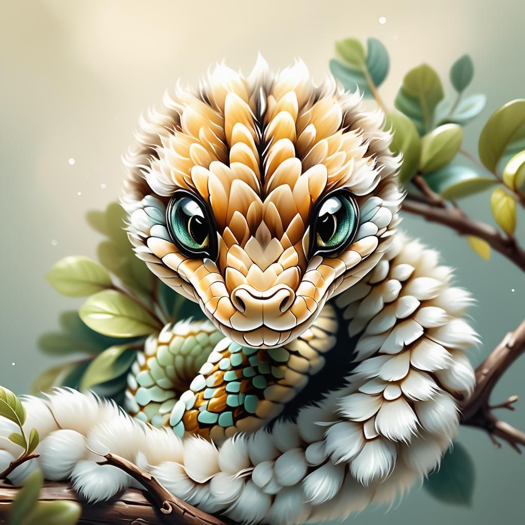 Adorable Furry Baby Snake Portrait in Pastel Colors