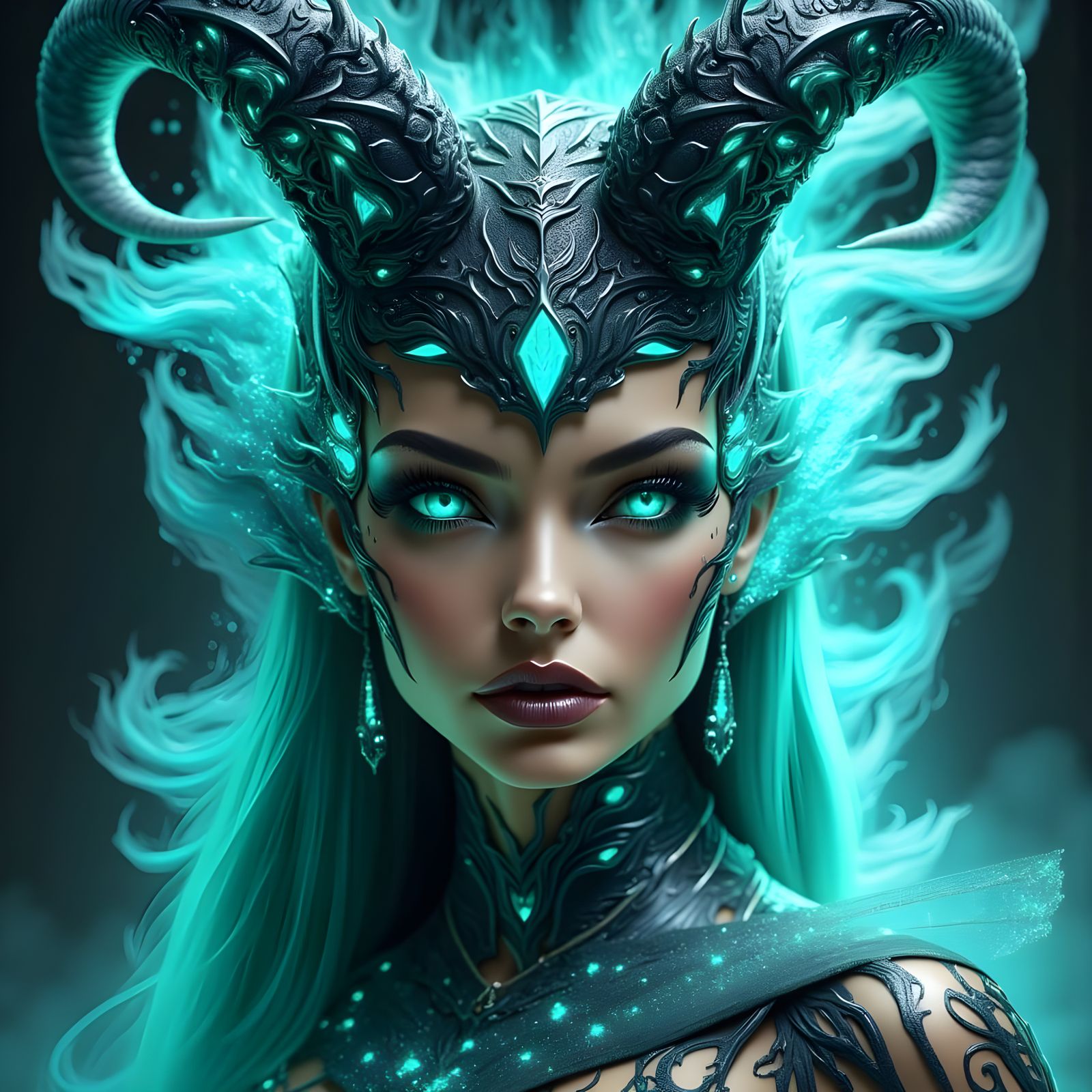 Dark Fantasy Woman in Blue-Ice Flames