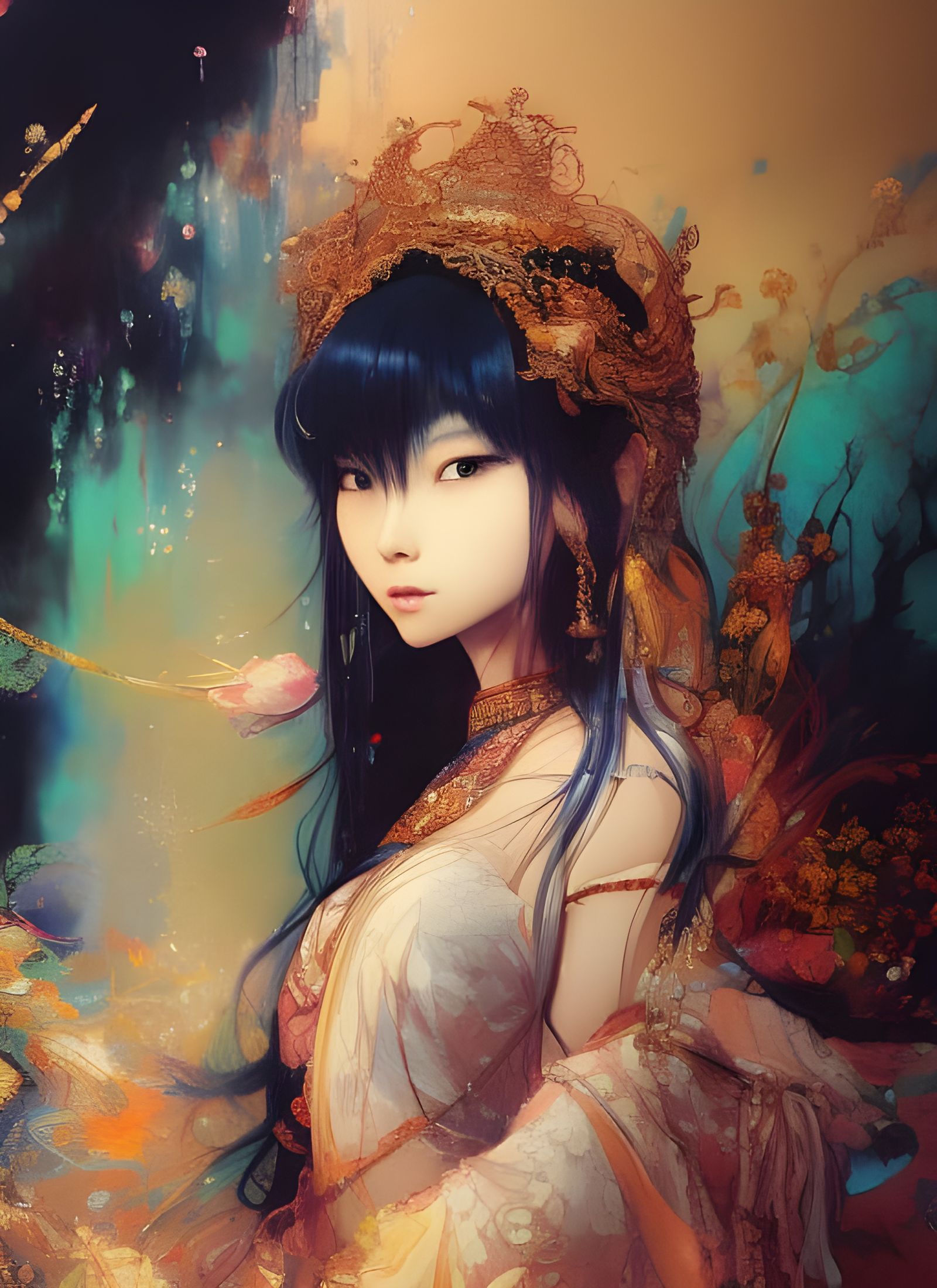 Asian Water Princess Portrait in Fantasy Art Style