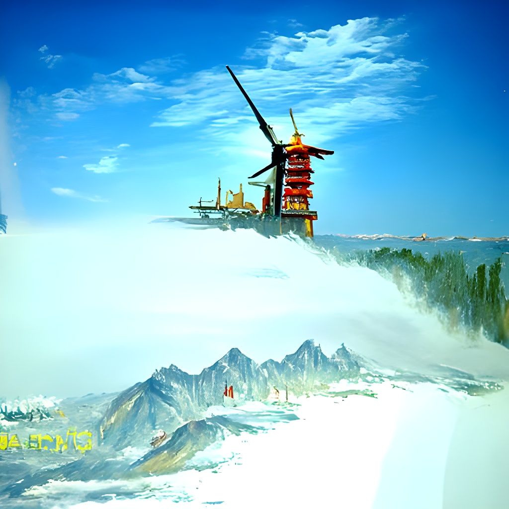 Floating Windmill: Oil Painting Inspired by Animation