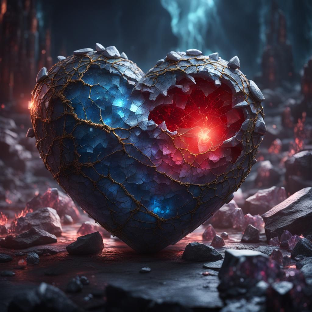 Cracked Crystal Heart: Detailed Fantasy Art