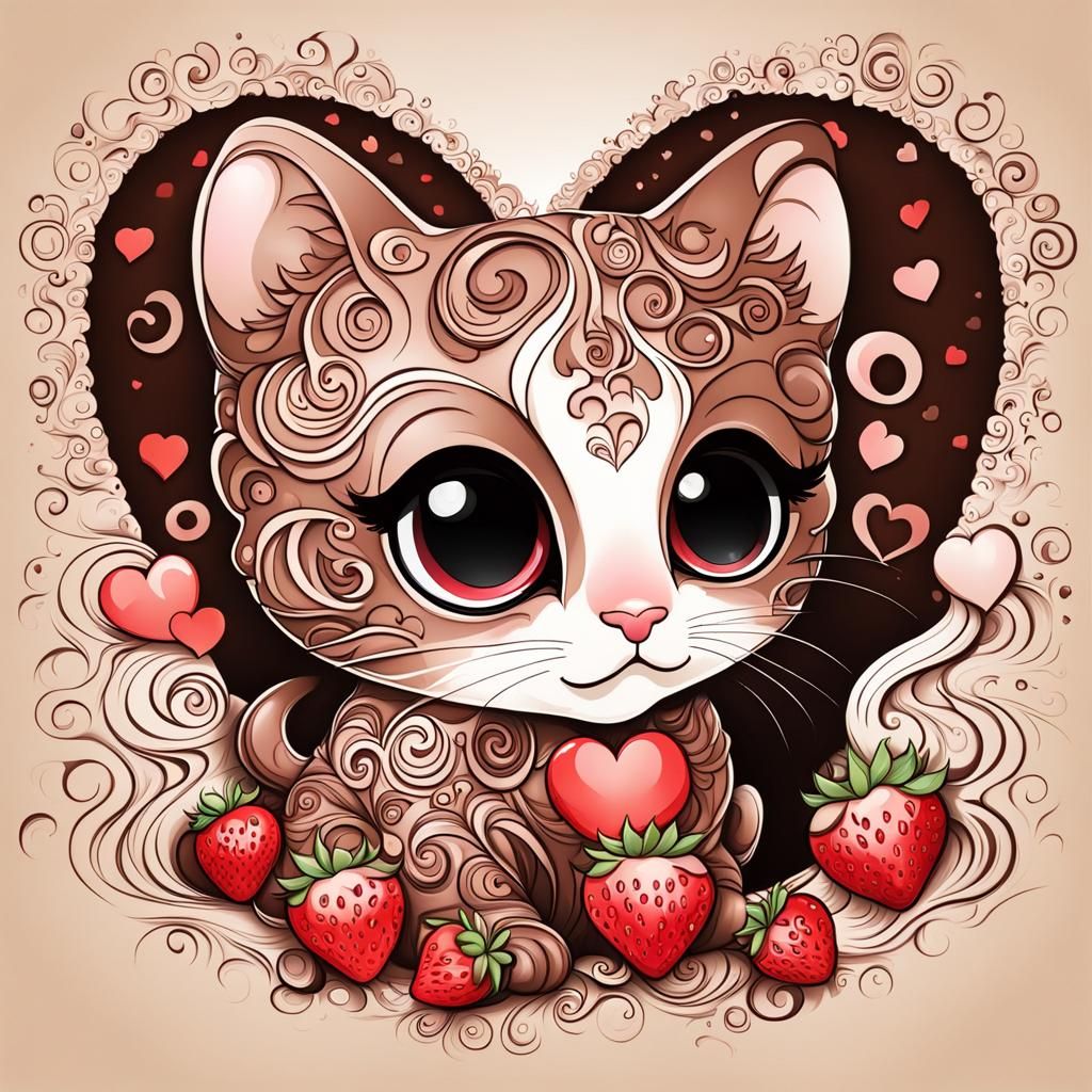 Chibi Kitty Dipped in Chocolate with Heart Eyes