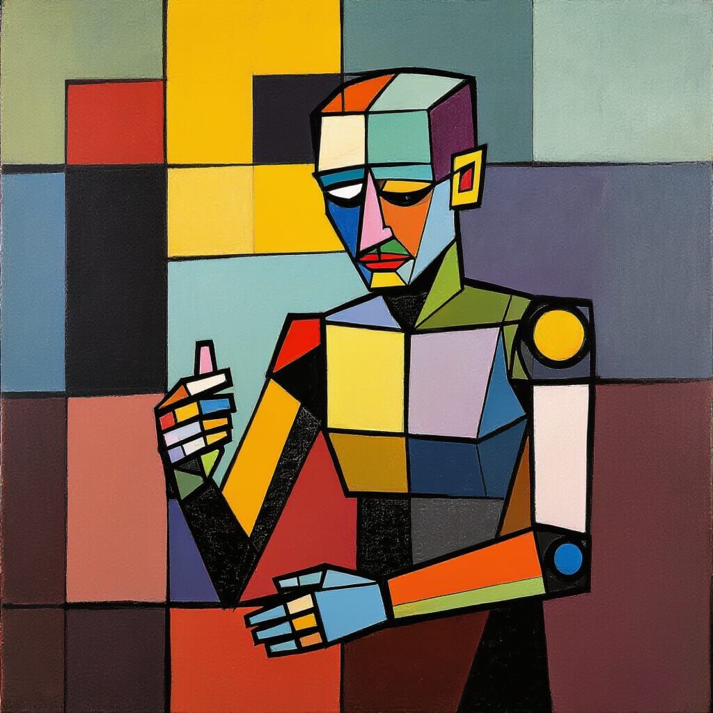 Bauhaus Android Weeping in Paul Klee Style
