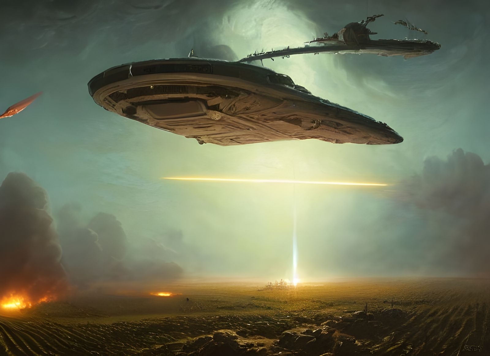 Alien Invasion Over Cornfields, Dramatic Concept Art