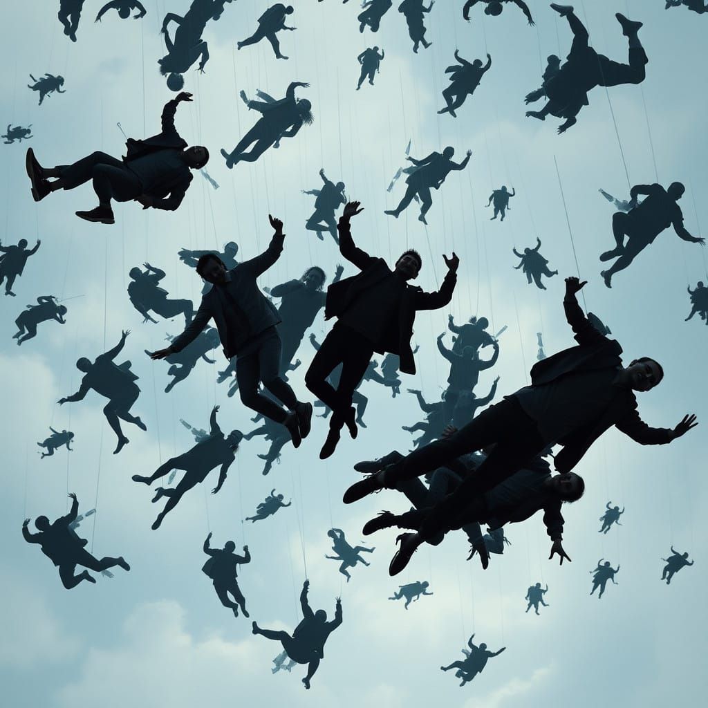 Surreal People Falling from a Dreamlike Sky in a Fantastical...