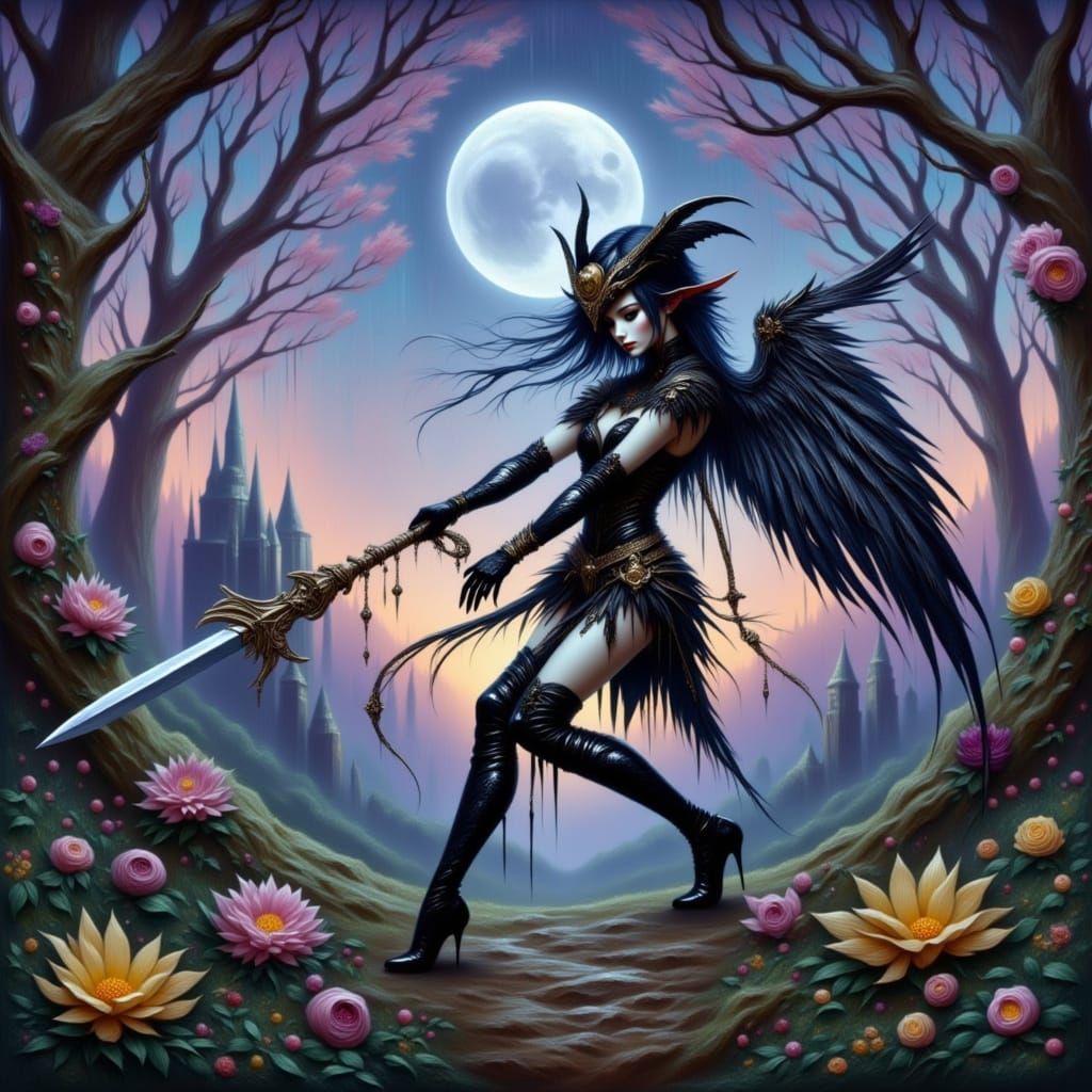 Gothic Elf Goddess in Dark Fantasy Realm