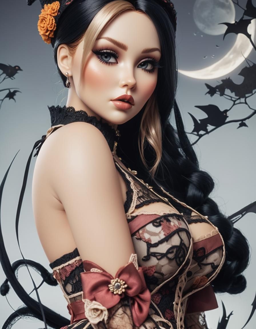 Hyperrealistic Bratz Doll in Line Art Style