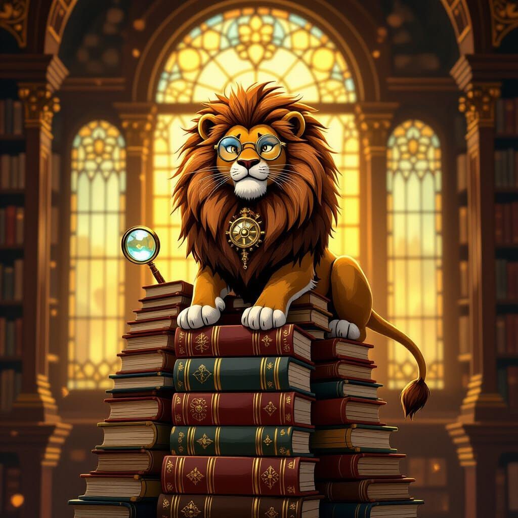 Steampunk Lion King of the Victorian Library