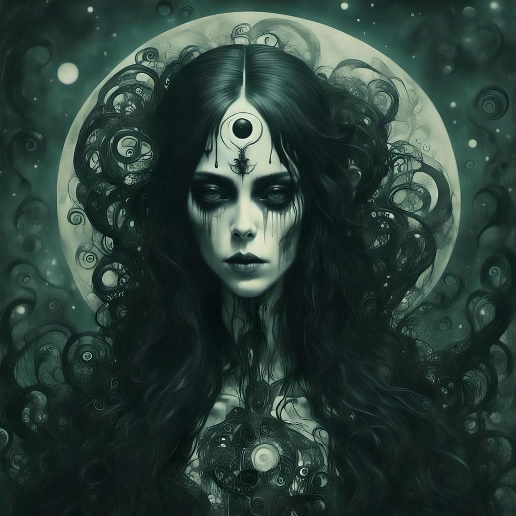 Creepy Gothic Girl in Surreal Pastel Darkness