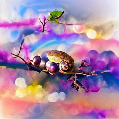 Psychedelic Watercolor: Snail Frog in a Berry Garden