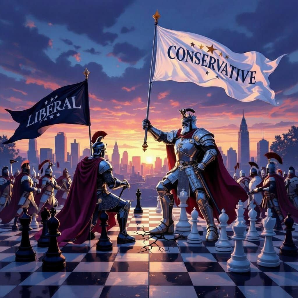Chessboard Battle of Liberalism vs Conservatism in Western C...