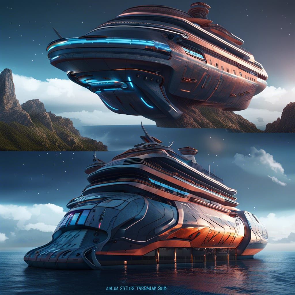 Futuristic Cruise Ship: Detailed Matte Painting