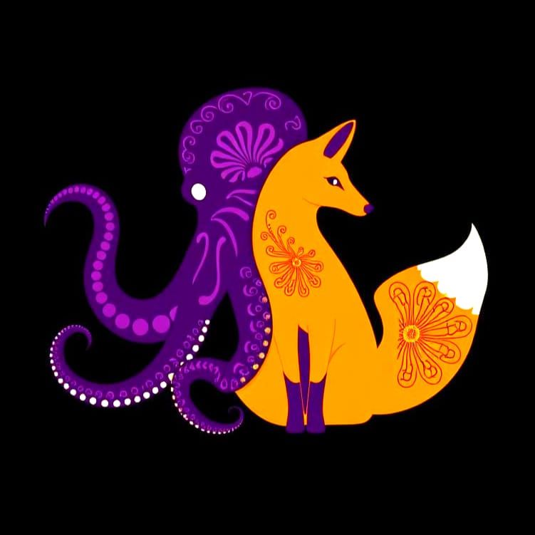 Ethereal Duo Logo in Vibrant Amber and Dark Purple